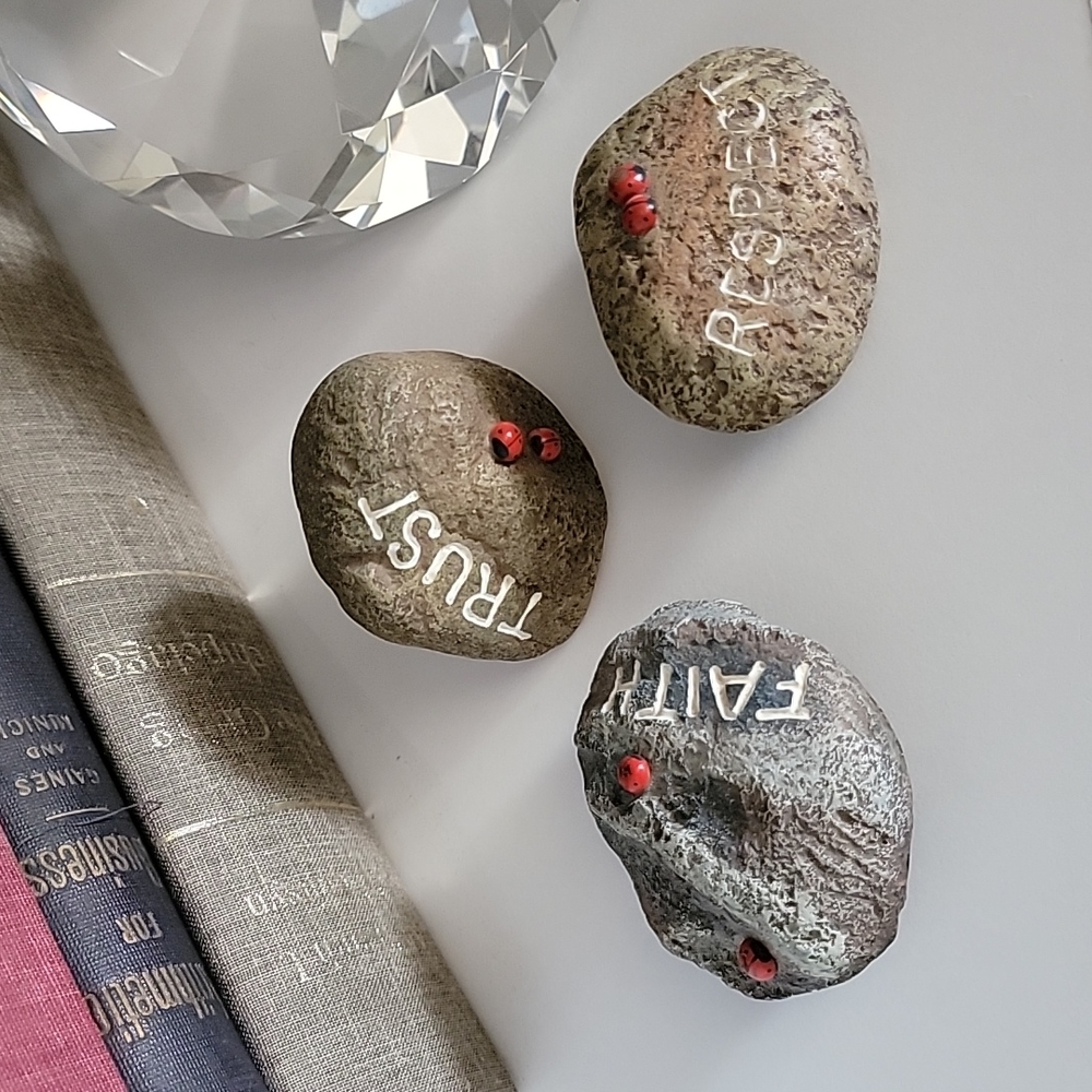 Decor Fake Rocks with Ladybugs